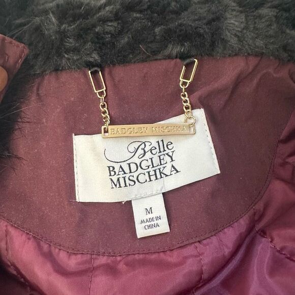 BELLE BADGLEY MISCHKA Burgundy Fleece & Faux Fur Trimmed Hooded Parka sz Medium‎ - Picture 8 of 11